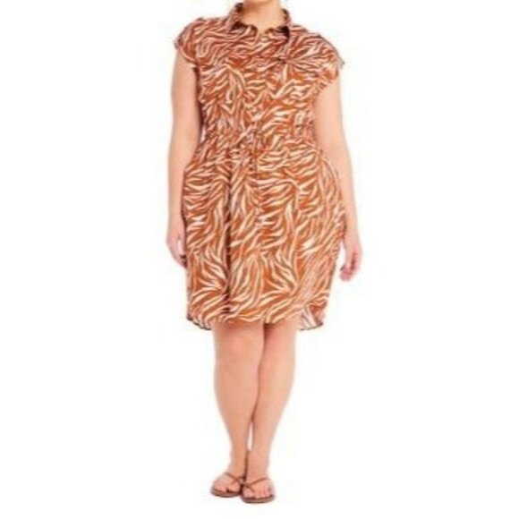 Time and Tru Zebra Shirt Dress Women’s XL Brown Animal Print Utility Style - Picture 1 of 8